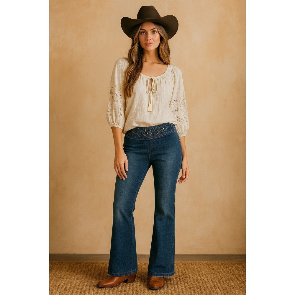 Vintage Jeans 6 Embellished Bootcut Flared Western Boho Retro Y2K Rodeo Glam 90s - Picture 12 of 12